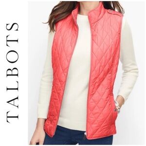 NWT Talbots Salmon Pink Quilted Zip Front Puffer Vest, size L